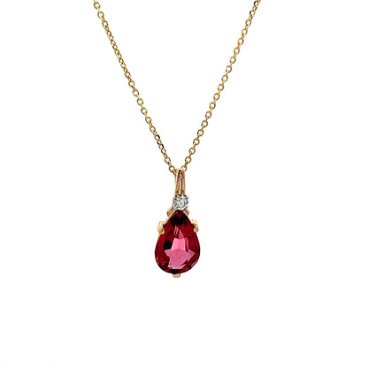 Pear Cut Pink Tourmaline Pendant Necklace in 14k Yellow Gold