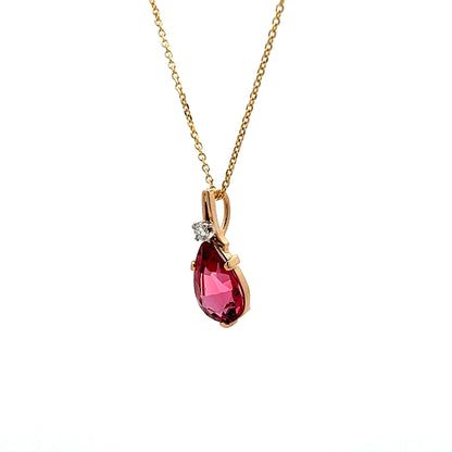 Pear Cut Pink Tourmaline Pendant Necklace in 14k Yellow Gold