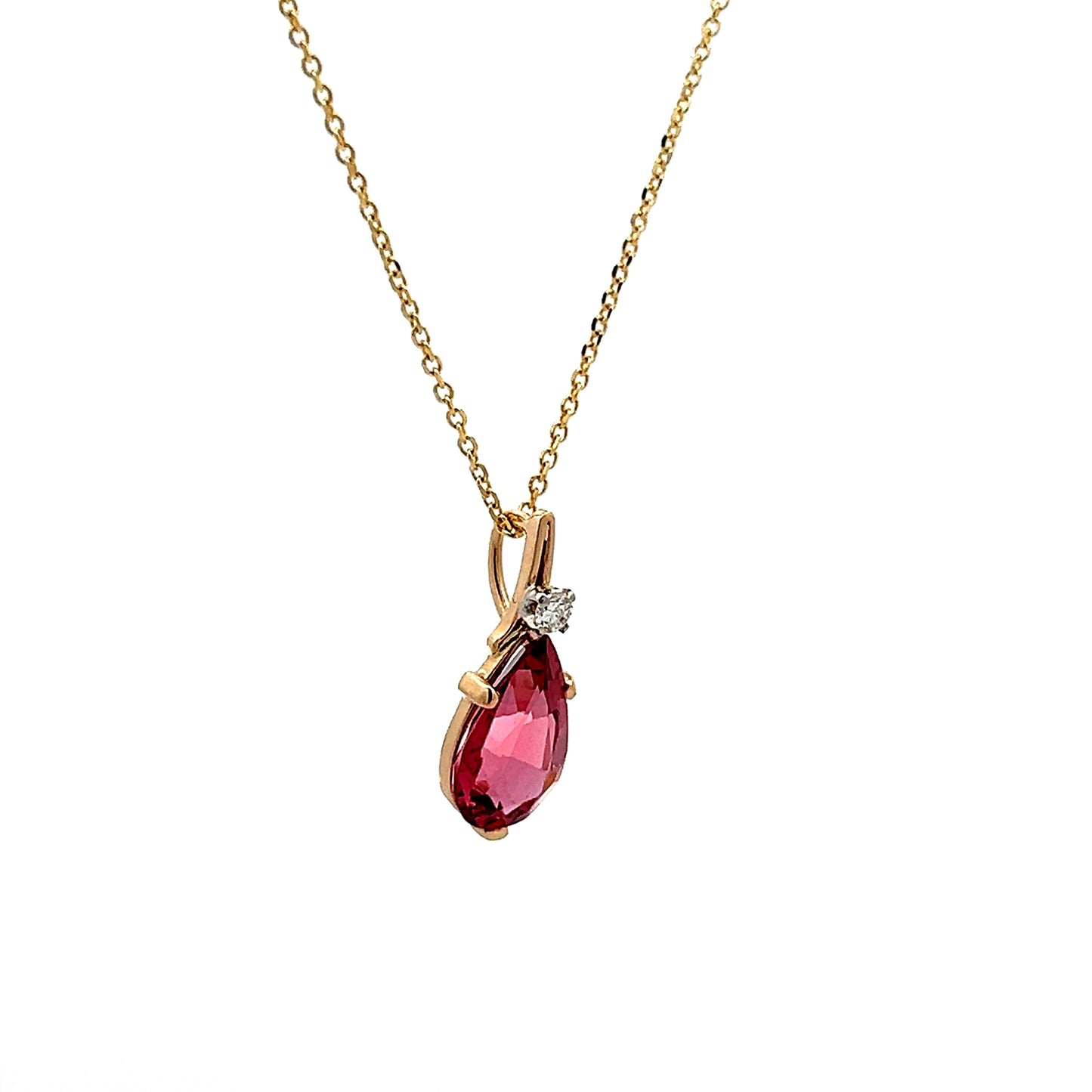 Pear Cut Pink Tourmaline Pendant Necklace in 14k Yellow Gold