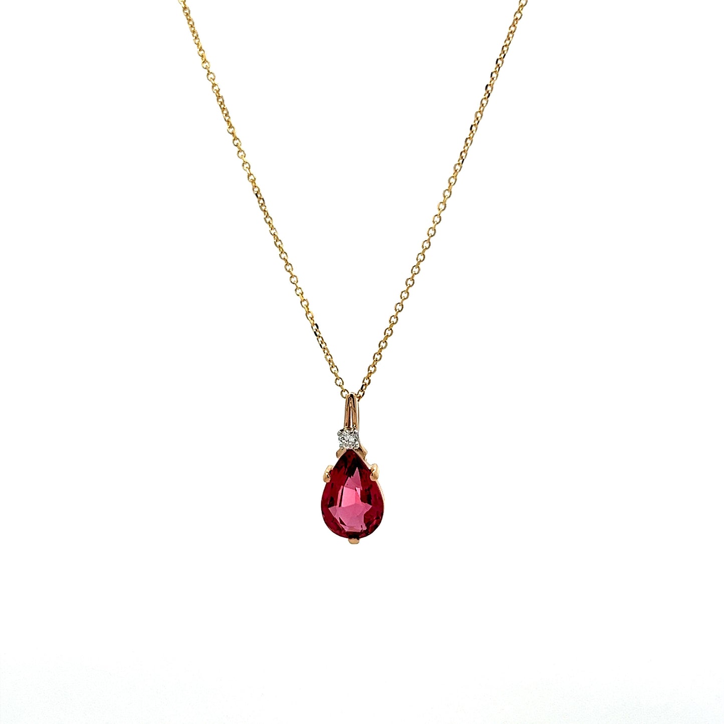 Pear Cut Pink Tourmaline Pendant Necklace in 14k Yellow Gold