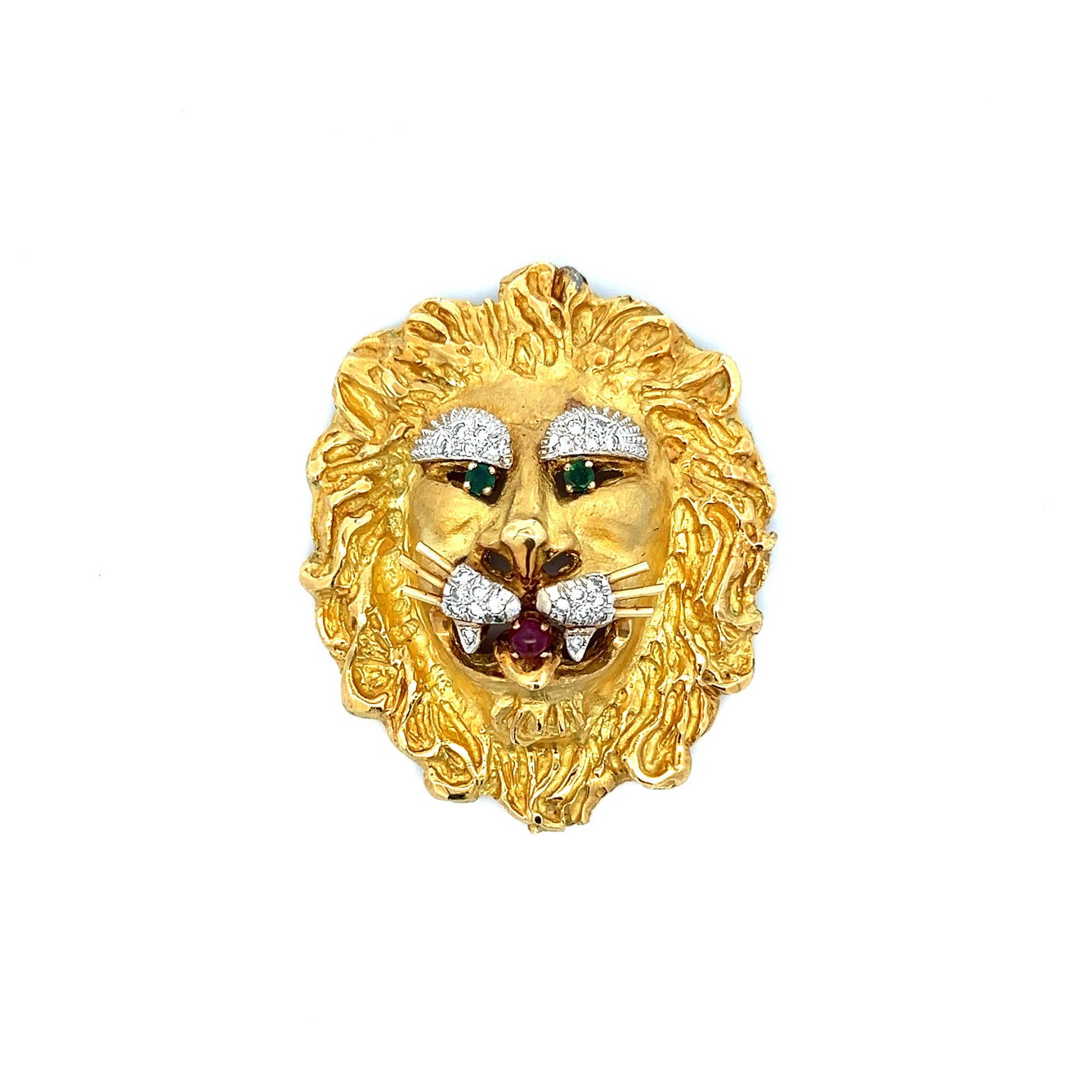 Vintage Mid-Century Lion Brooch in 18k Yellow Gold