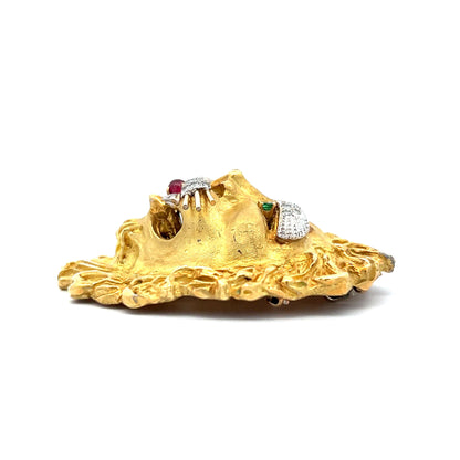 Vintage Mid-Century Lion Brooch in 18k Yellow Gold