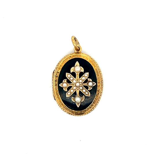 Antique Victorian Seed Pearl Locket in 14k Yellow Gold