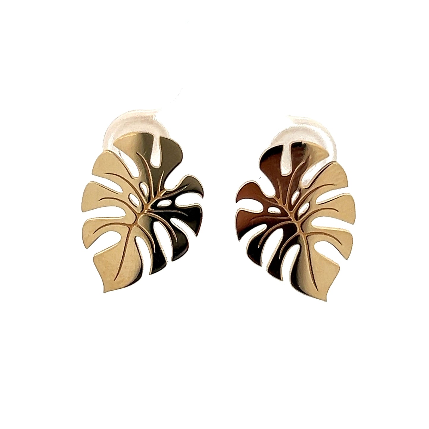 Monstera Leaf Earring Studs in 14k Yellow Gold