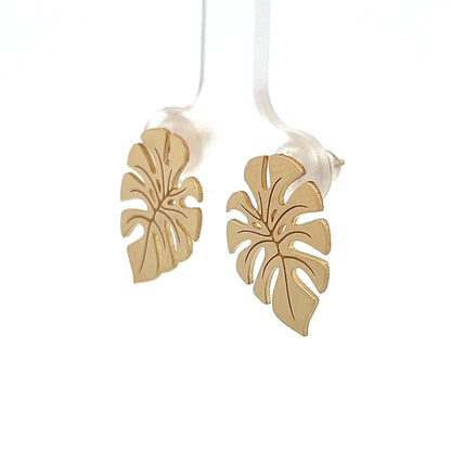 Monstera Leaf Earring Studs in 14k Yellow Gold