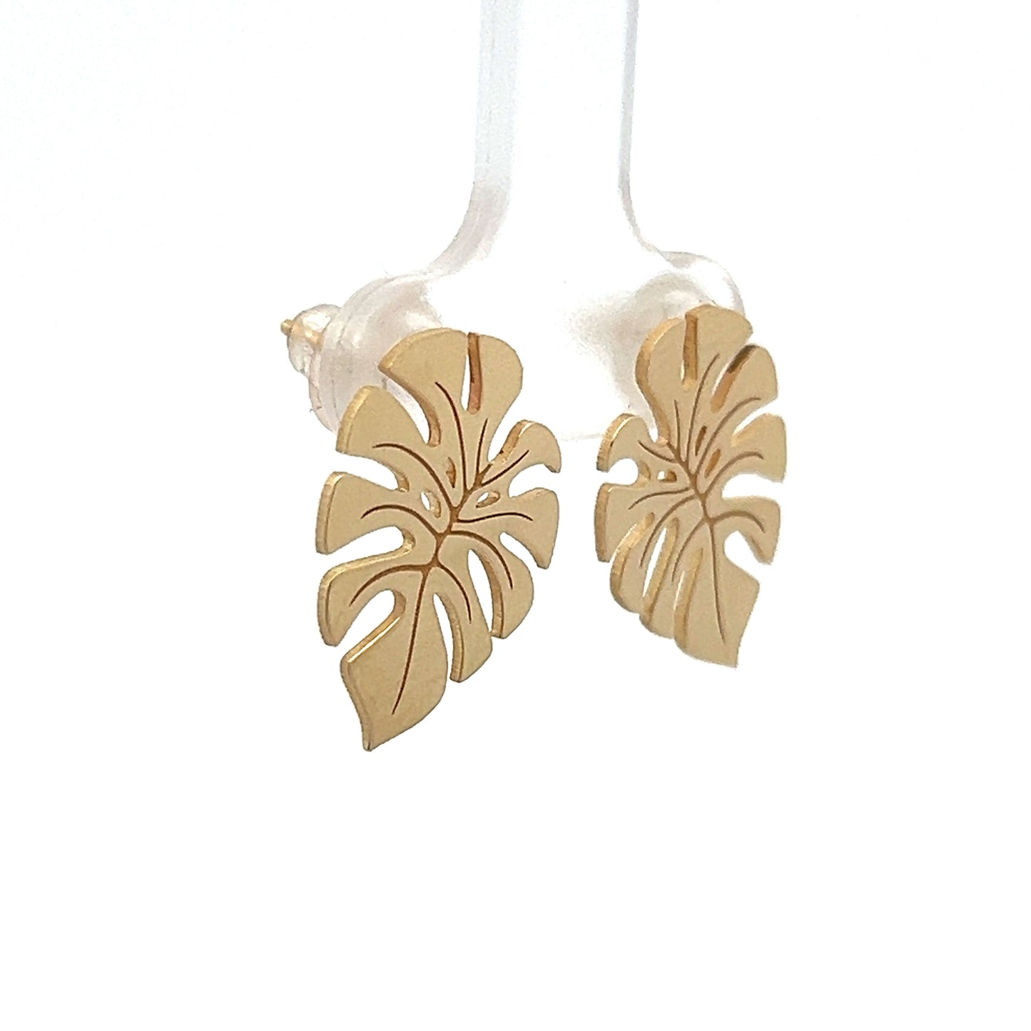 Monstera Leaf Earring Studs in 14k Yellow Gold