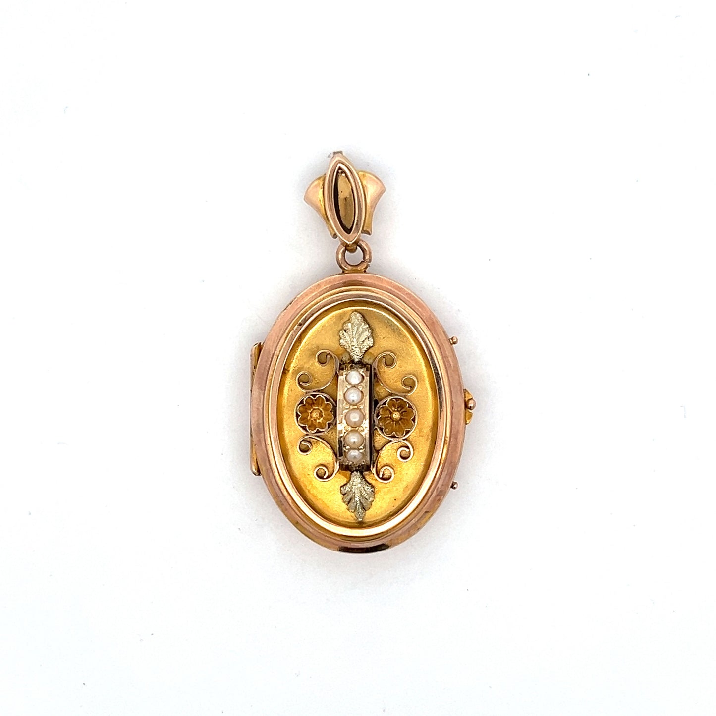 Antique Victorian Pearl Locket in 14k Yellow & Rose Gold