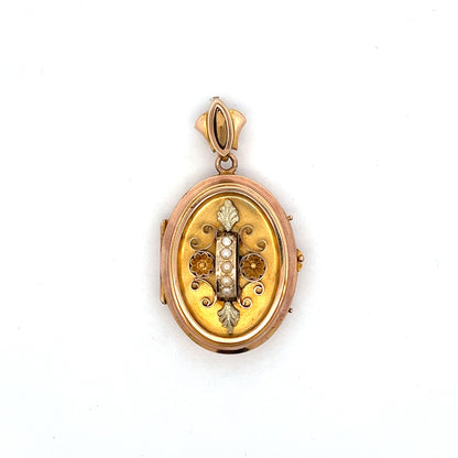 Antique Victorian Pearl Locket in 14k Yellow & Rose Gold