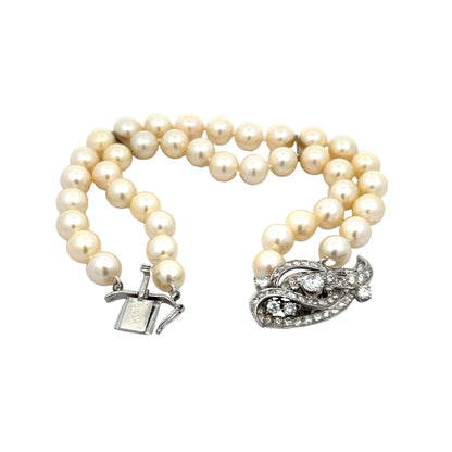 2.08 Vintage Diamond & Pearl Bracelet in 14k White Gold