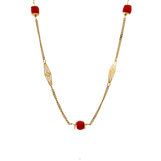 Vintage 1960's Coral Chain Necklace in 18k Yellow Gold