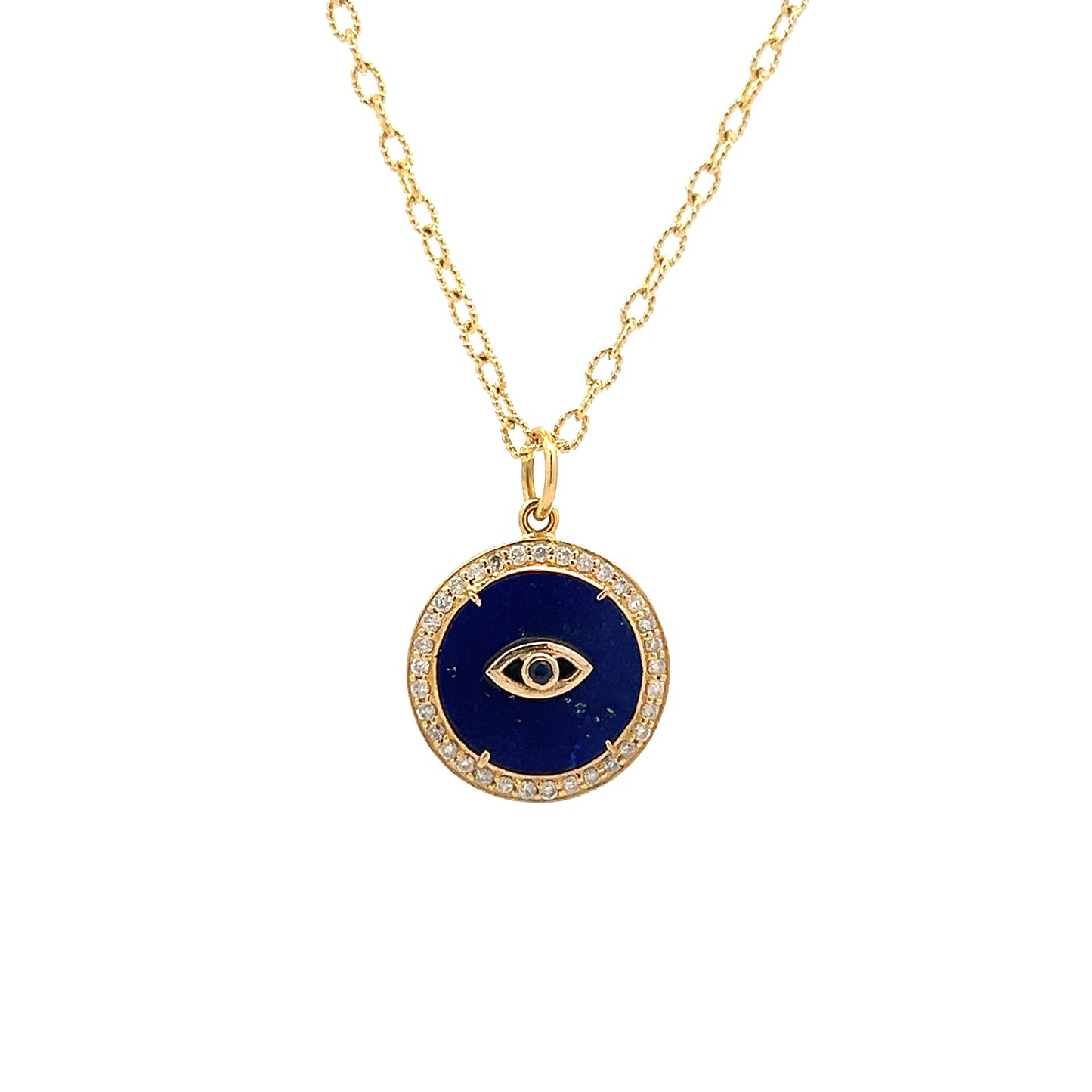 Evil Eye Sapphire & Diamond Pendant in 14k Yellow Gold