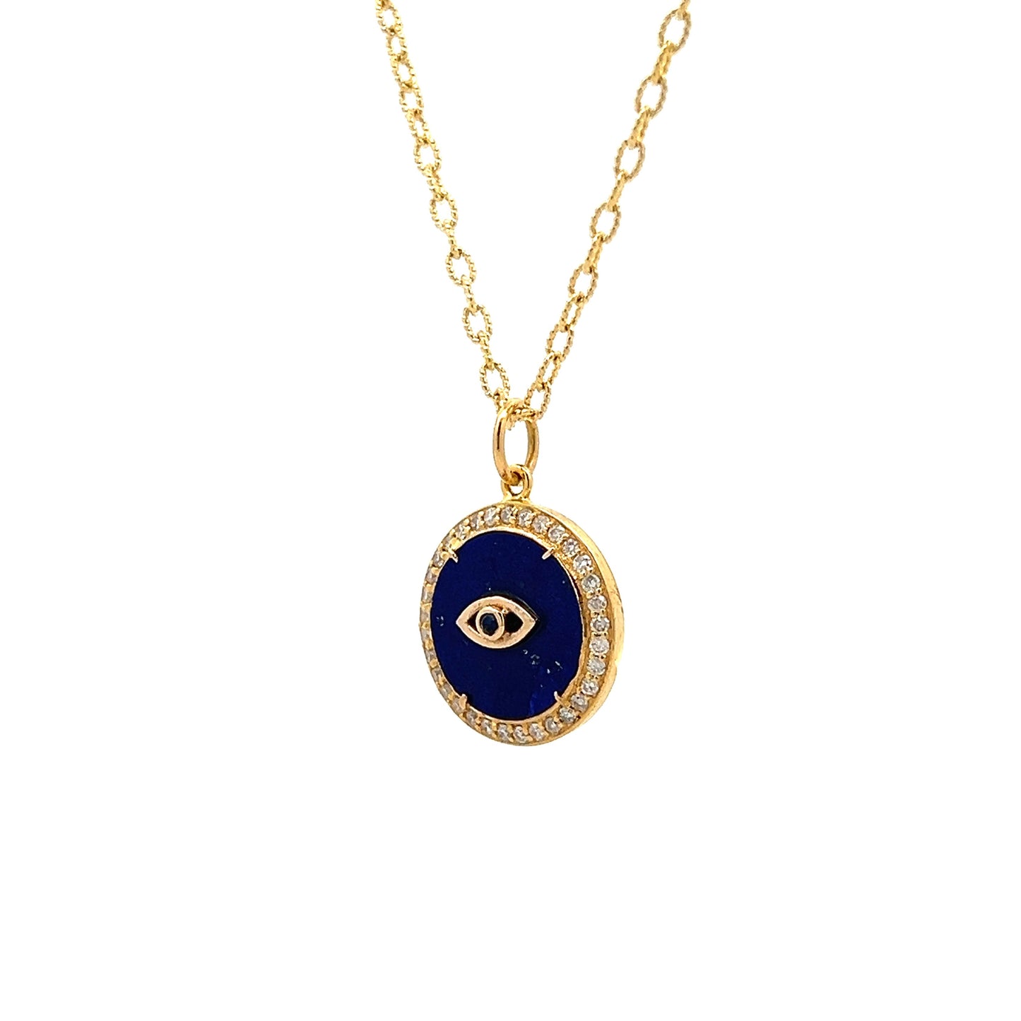 Evil Eye Sapphire & Diamond Pendant in 14k Yellow Gold