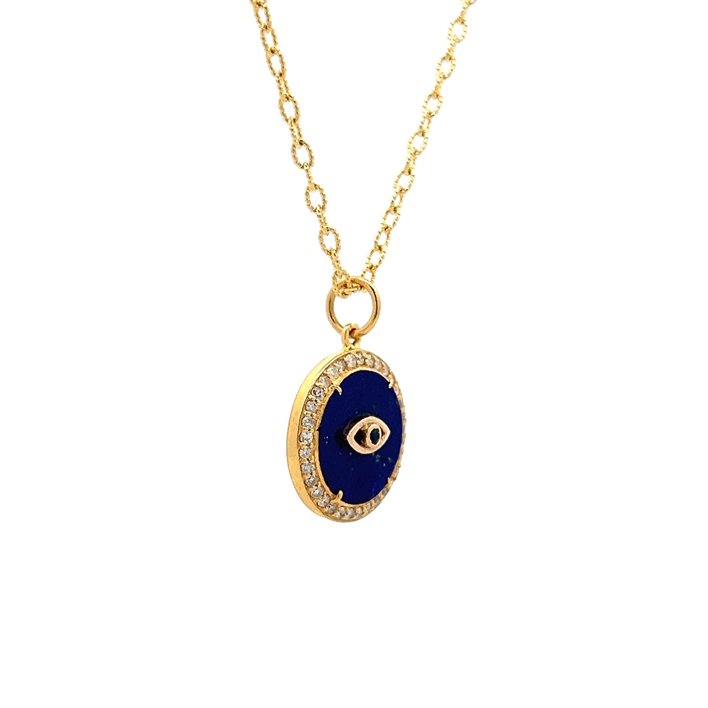 Evil Eye Sapphire & Diamond Pendant in 14k Yellow Gold