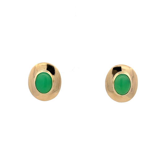 Chrysoprase Stud Earrings in 14k Yellow Gold