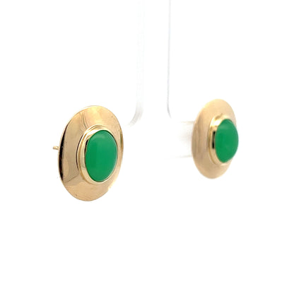 Chrysoprase Stud Earrings in 14k Yellow Gold