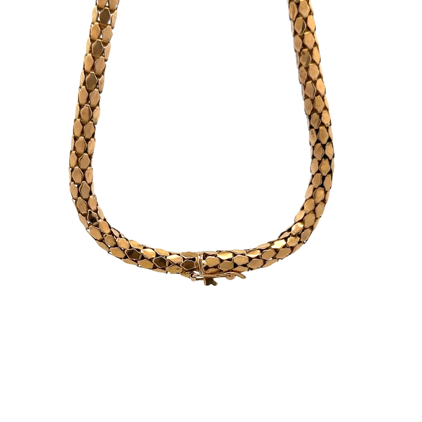 .06 Mid-Century Snake Necklace with Emerald Eyes in 18k Yellow Gold