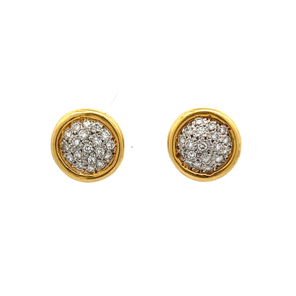 .38 Pave Diamond Stud Earrings in 18k Yellow Gold & Platinum