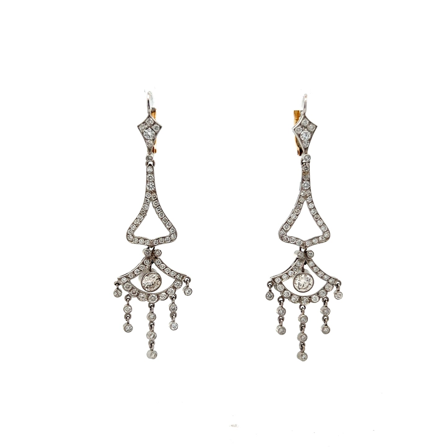 Lavalier Diamond Drop Earrings in 14k White & Yellow Gold