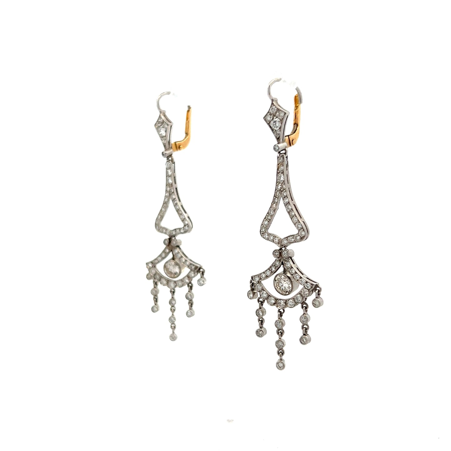 Lavalier Diamond Drop Earrings in 14k White & Yellow Gold