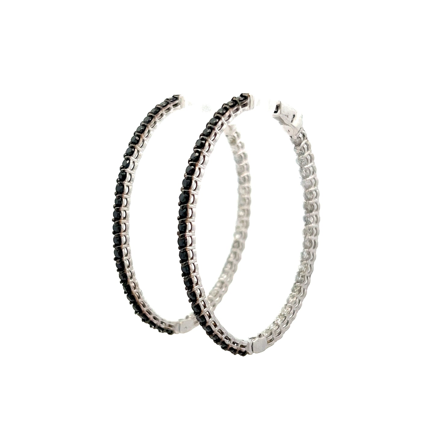 Black & White Diamond Hoop Earrings in 14k White Gold