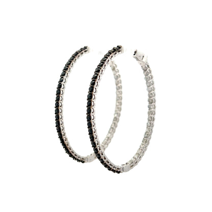 Black & White Diamond Hoop Earrings in 14k White Gold