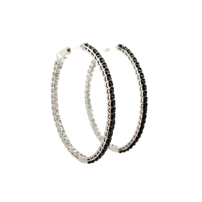 Black & White Diamond Hoop Earrings in 14k White Gold