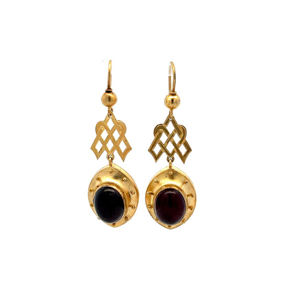 5.26 Victorian Garnet Drop Earrings in 14k Yellow Gold