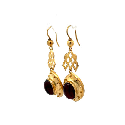 5.26 Victorian Garnet Drop Earrings in 14k Yellow Gold