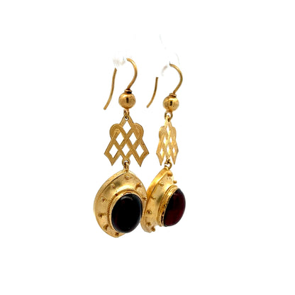 5.26 Victorian Garnet Drop Earrings in 14k Yellow Gold