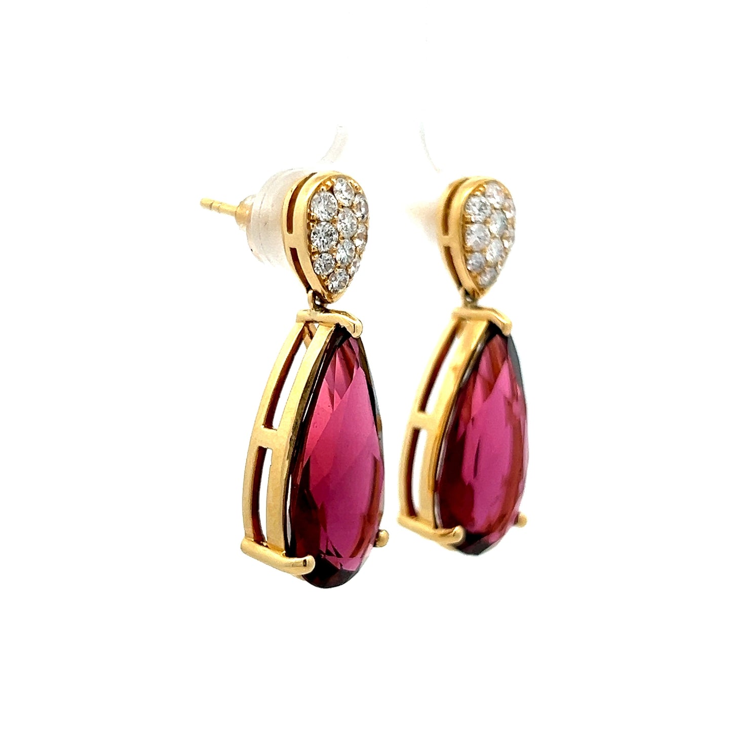 14.90 Pear Cut Pink Tourmaline Drop Earrings in 18k Yellow Gold