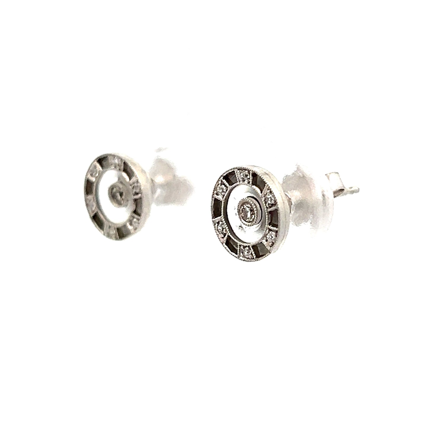 .14 Antique Art Deco Stud Earrings in 14k White Gold