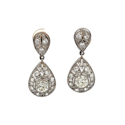 2.18 Vintage Art Deco Diamond Earrings in Platinum