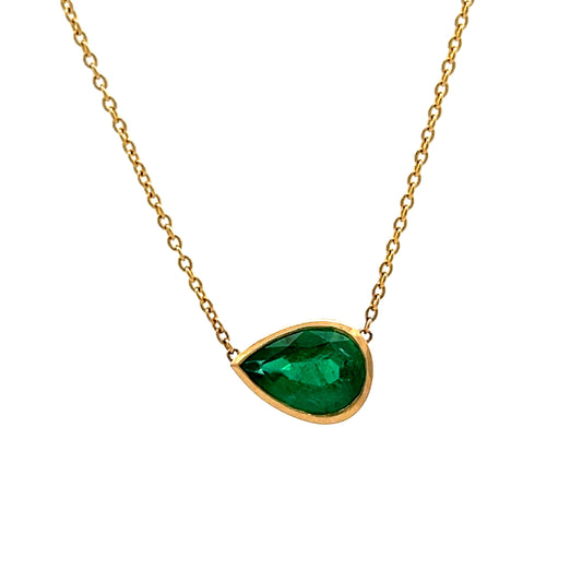 2.24 Pear Cut Emerald Necklace in 18k Yellow Gold