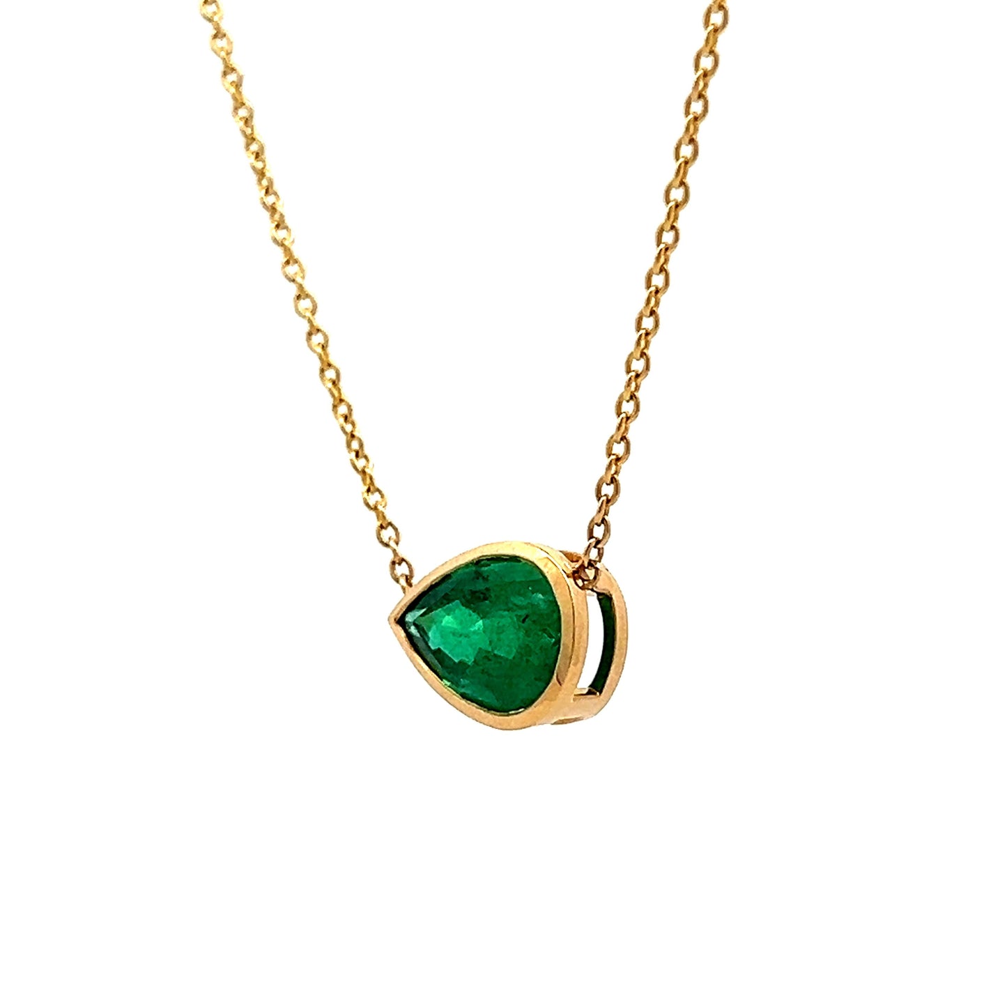 2.24 Pear Cut Emerald Necklace in 18k Yellow Gold