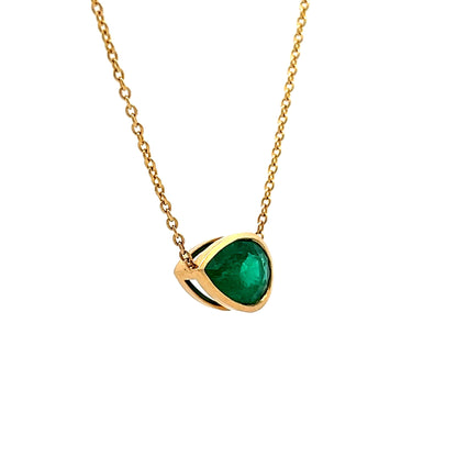 2.24 Pear Cut Emerald Necklace in 18k Yellow Gold