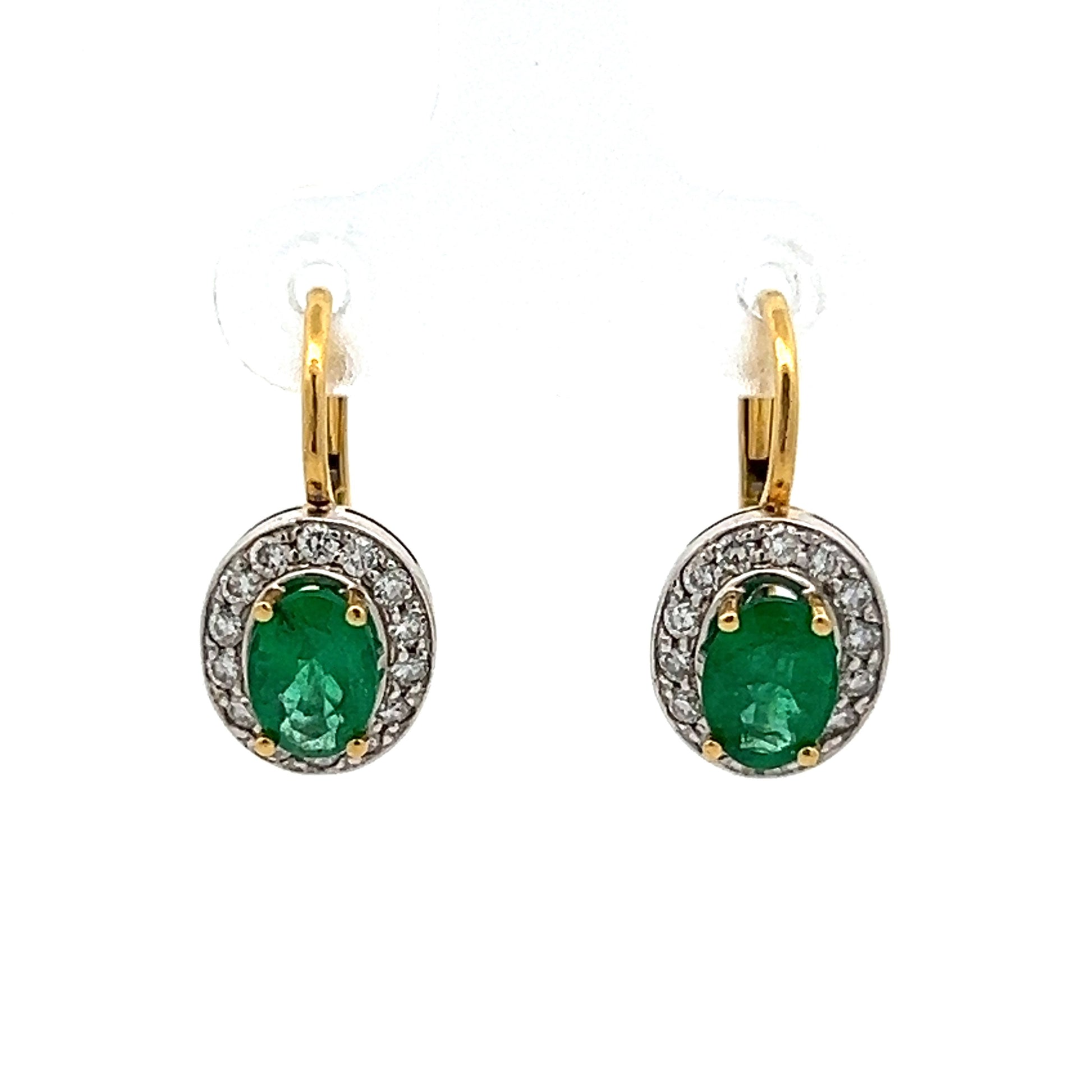 1.20 Oval Emerald & Diamond Earrings in 18k