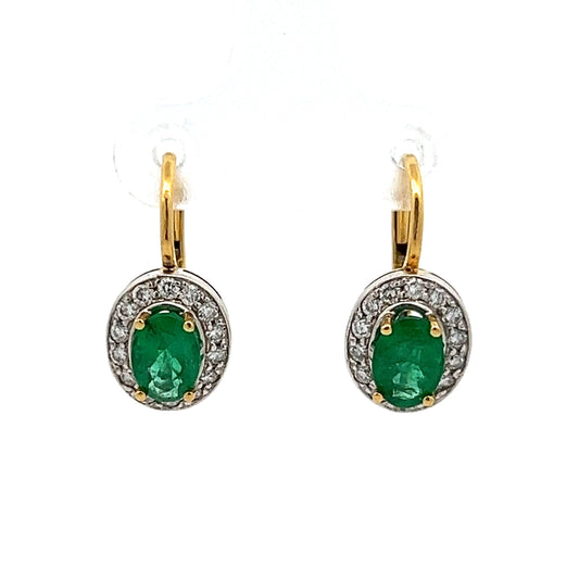 1.20 Oval Emerald & Diamond Earrings in 18k