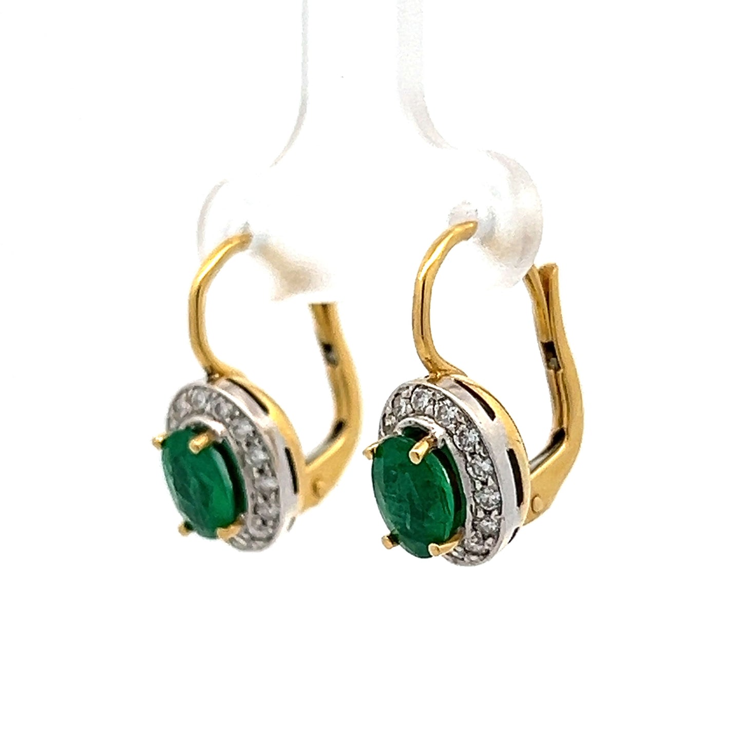 1.20 Oval Emerald & Diamond Earrings in 18k