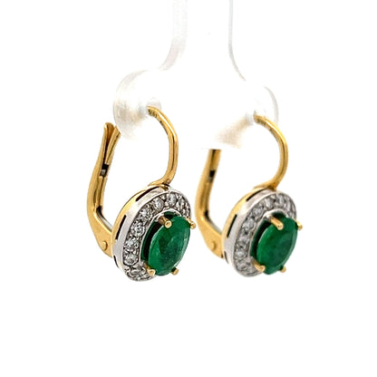 1.20 Oval Emerald & Diamond Earrings in 18k