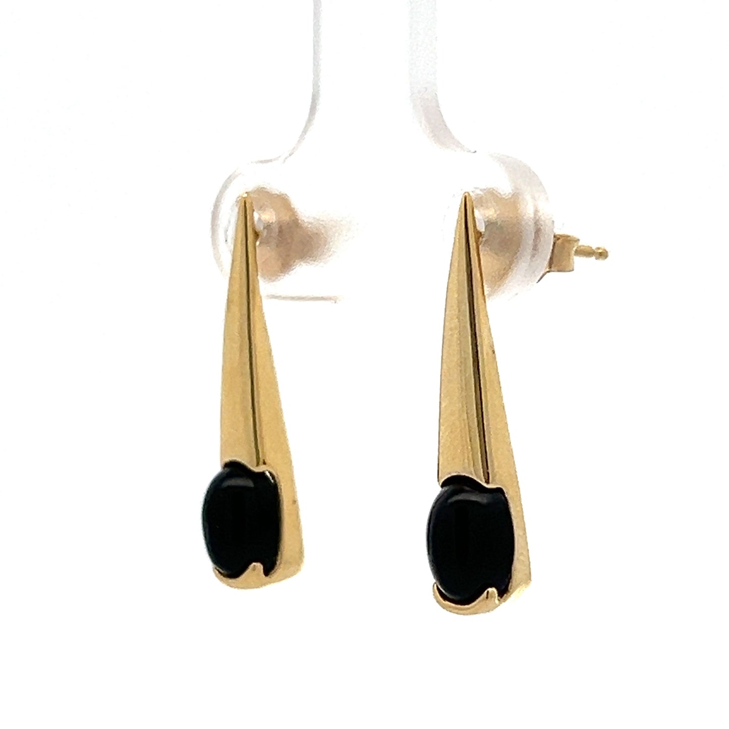 Black Onyx Spike Stud Earrings in 14k Yellow Gold