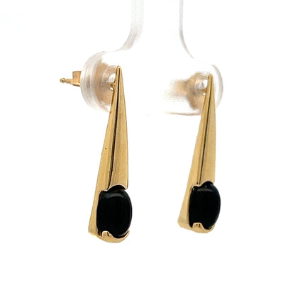 Black Onyx Spike Stud Earrings in 14k Yellow Gold