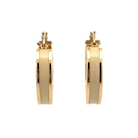 Flat Edge Cream Enamel Earrings in 14k Yellow Gold