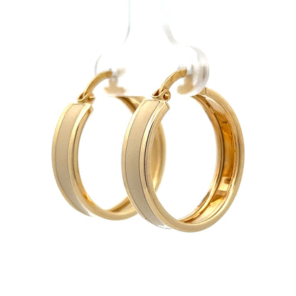 Flat Edge Cream Enamel Earrings in 14k Yellow Gold