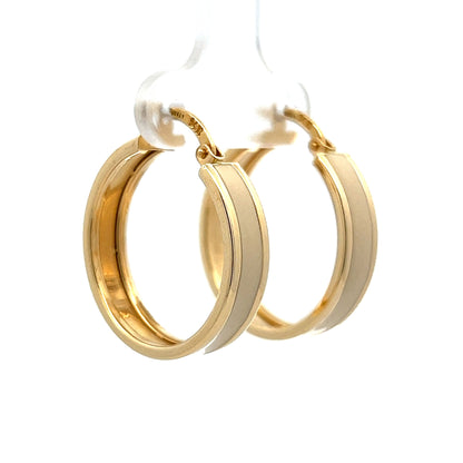 Flat Edge Cream Enamel Earrings in 14k Yellow Gold