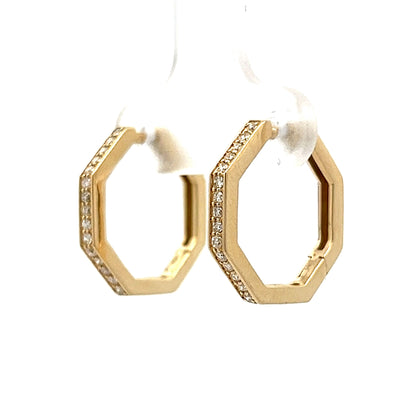 Octagonal Diamond Hoop Earrings in 14k Yellow Gold