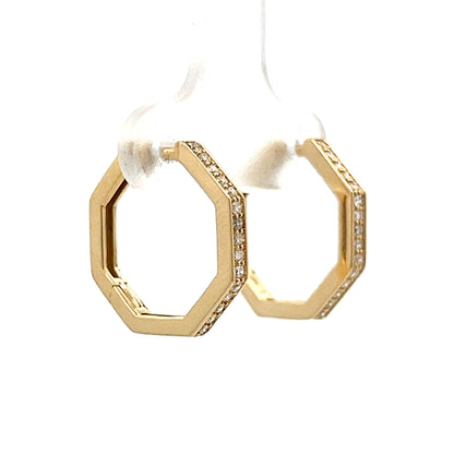 Octagonal Diamond Hoop Earrings in 14k Yellow Gold