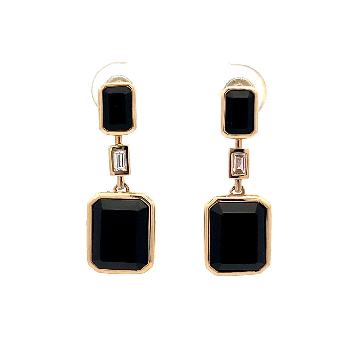 Emerald Cut Black Onyx & Diamond Earrings in 14k