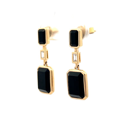 Emerald Cut Black Onyx & Diamond Earrings in 14k