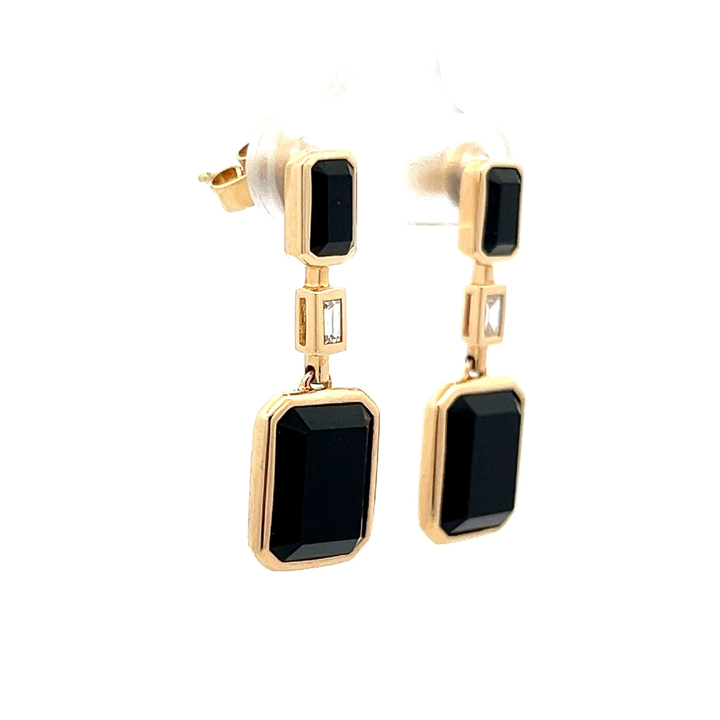 Emerald Cut Black Onyx & Diamond Earrings in 14k