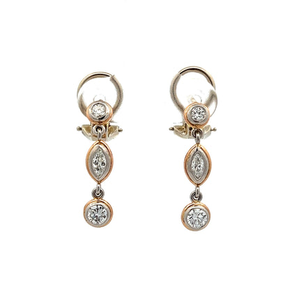 Bezel Marquise Diamond Drop Earrings in 18k Yellow Gold